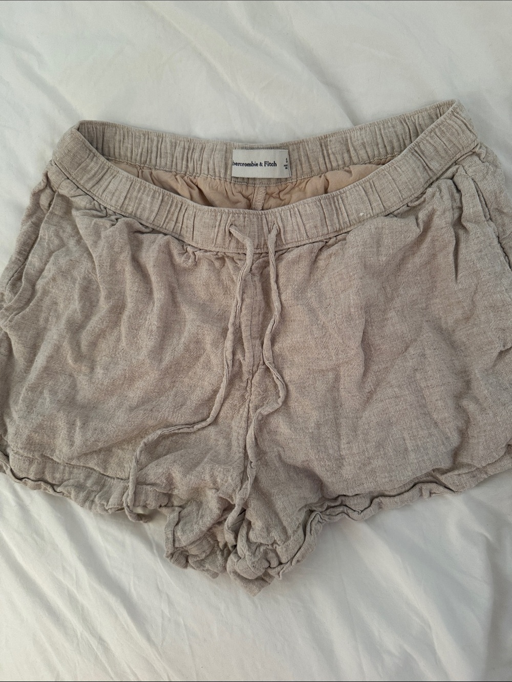 Abercrombie & Fitch Women's Beige Linen-Blend Drawstring Athletic Shorts